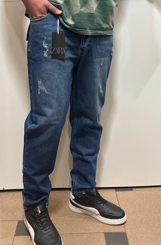 شلوار مام فیت مردانه آبی پنبه کجراه