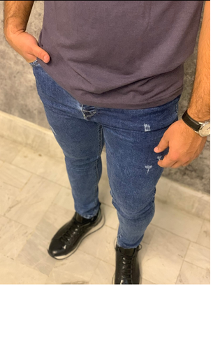 شلوار لی اسکینی زیرمردانه (پسرانه) تمام کش طرح زاب ابی